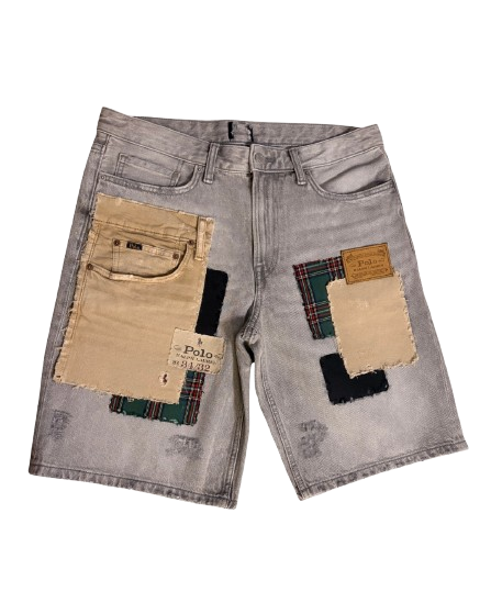 PATCHWORK DENIM SHORTS